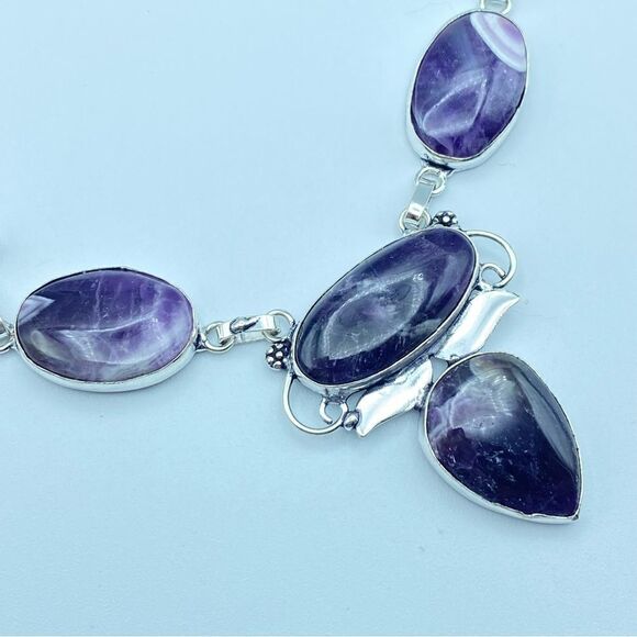 Banded Amethyst Silver Necklace Boho - Picture 2 of 4